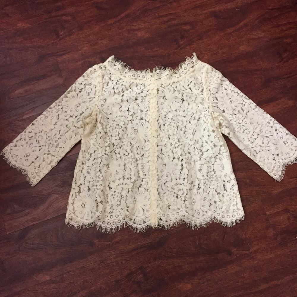 Beige Lace Quarter Sleeve Blouse